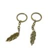 5 Pieces Antique Bronze Keychain Key Chain Tags Keyring Ring Jewelry Making Charms Supplies KC0131 Leaf Feather view 1