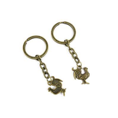 5 Pieces Antique Bronze Keychain Key Chain Tags Keyring Ring Jewelry Making Charms Supplies KC0444 Rooster Cock