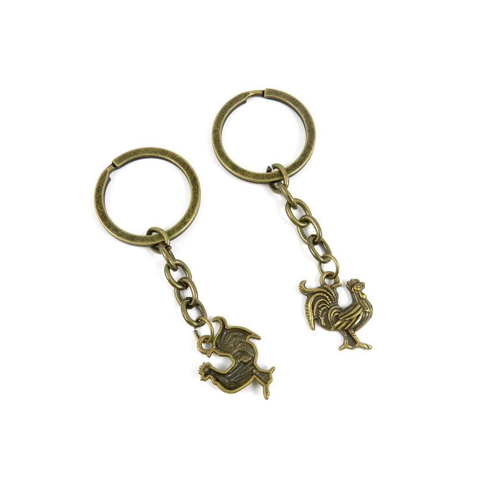 5 Pieces Antique Bronze Keychain Key Chain Tags Keyring Ring Jewelry Making Charms Supplies KC0444 Rooster Cock