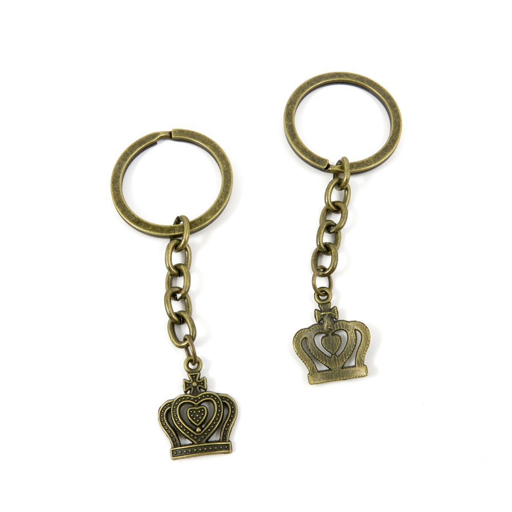 2 Pieces Antique Bronze Keychain Key Chain Tags Keyring Ring Jewelry Making Charms Supplies KC0456 Love Crown
