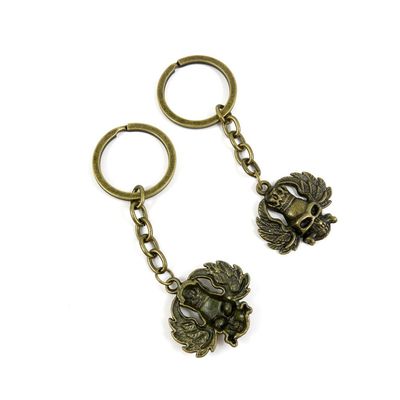 20 Pieces Antique Bronze Keychain Key Chain Tags Keyring Ring Jewelry Making Charms Supplies KC0468 King Skull