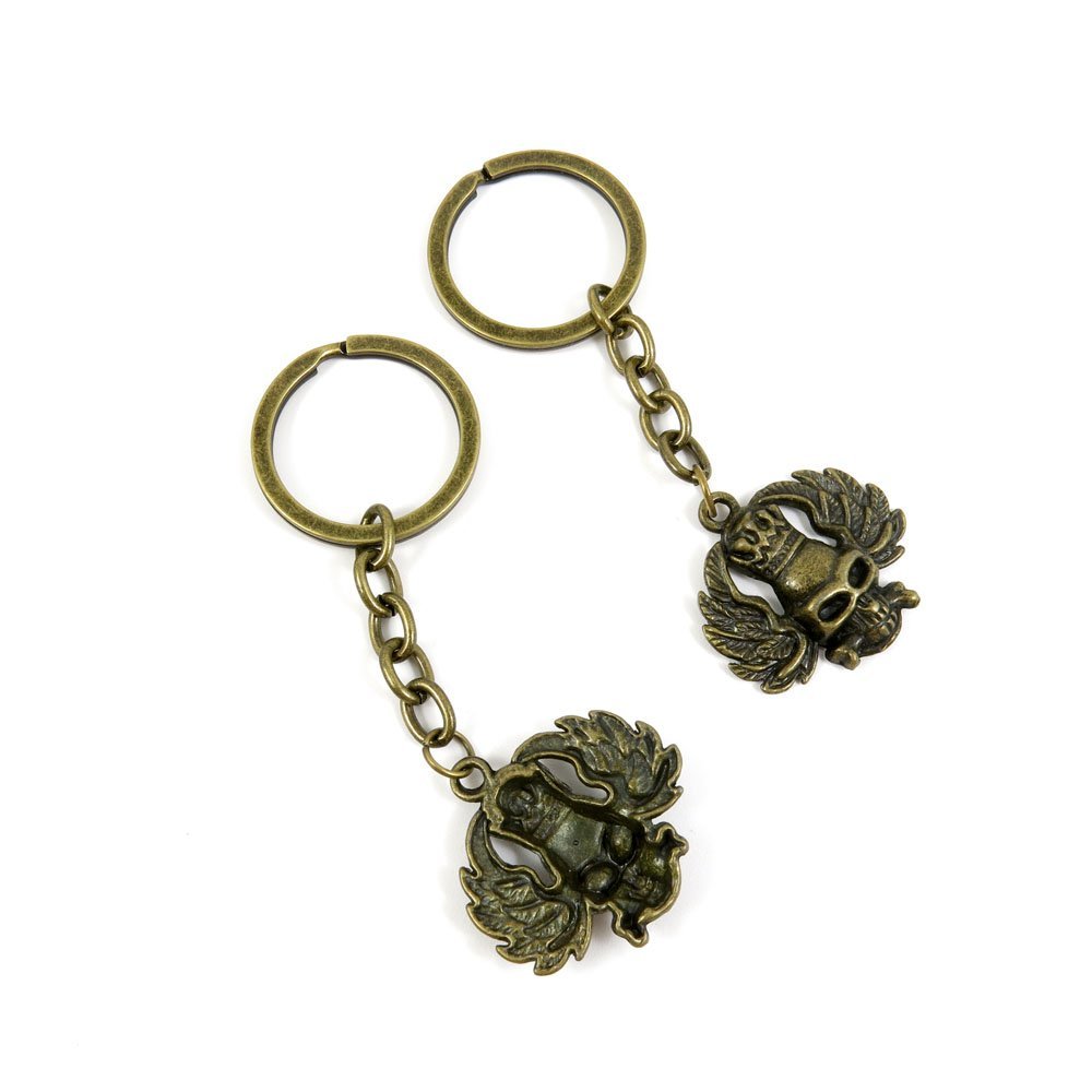 20 Pieces Antique Bronze Keychain Key Chain Tags Keyring Ring Jewelry Making Charms Supplies KC0468 King Skull