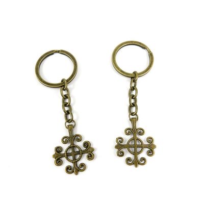 1 Pieces Antique Bronze Keychain Key Chain Tags Keyring Ring Jewelry Making Charms Supplies KC0162 Flower Cross