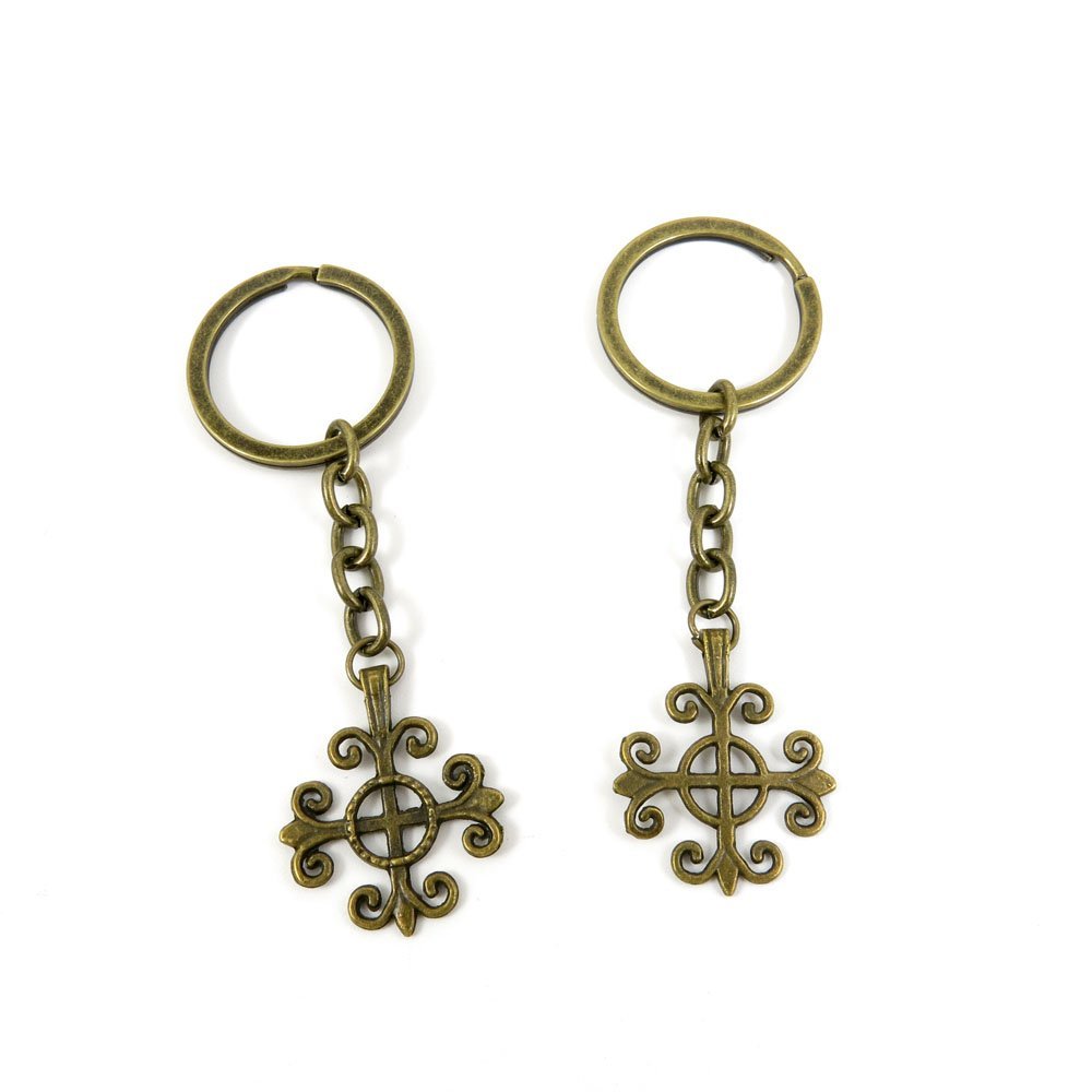 1 Pieces Antique Bronze Keychain Key Chain Tags Keyring Ring Jewelry Making Charms Supplies KC0162 Flower Cross