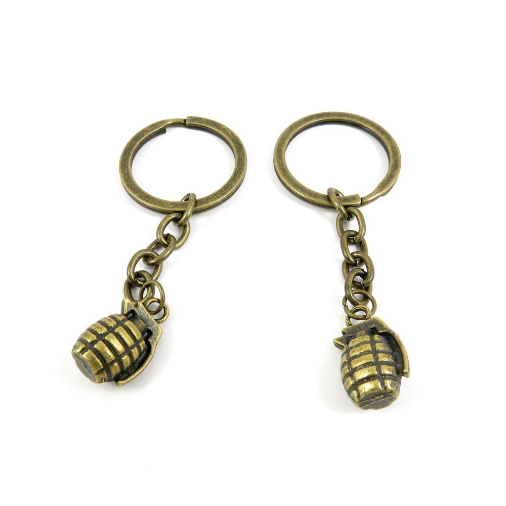 2 Pieces Antique Bronze Keychain Key Chain Tags Keyring Ring Jewelry Making Charms Supplies KC0269 Hand Grenade