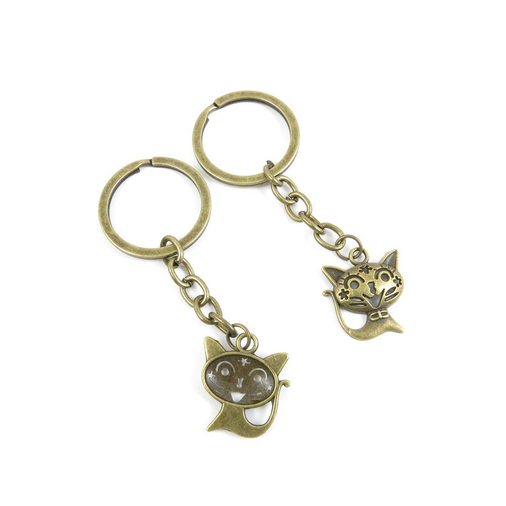 2 Pieces Antique Bronze Keychain Key Chain Tags Keyring Ring Jewelry Making Charms Supplies KC0865 Cat Kitty