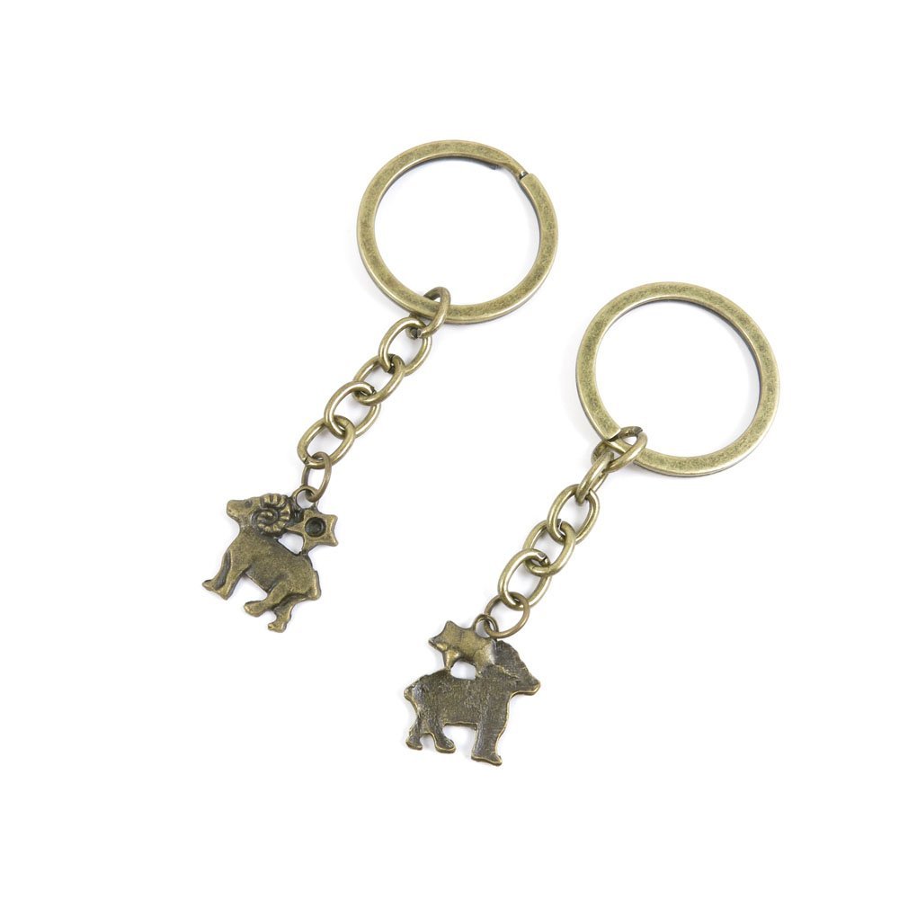 2 Pieces Antique Bronze Keychain Key Chain Tags Keyring Ring Jewelry Making Charms Supplies KC0919 Aries Sheep