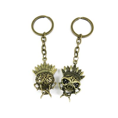 1 Pieces Antique Bronze Keychain Key Chain Tags Keyring Ring Jewelry Making Charms Supplies KC0340 Hollow Indians Skull