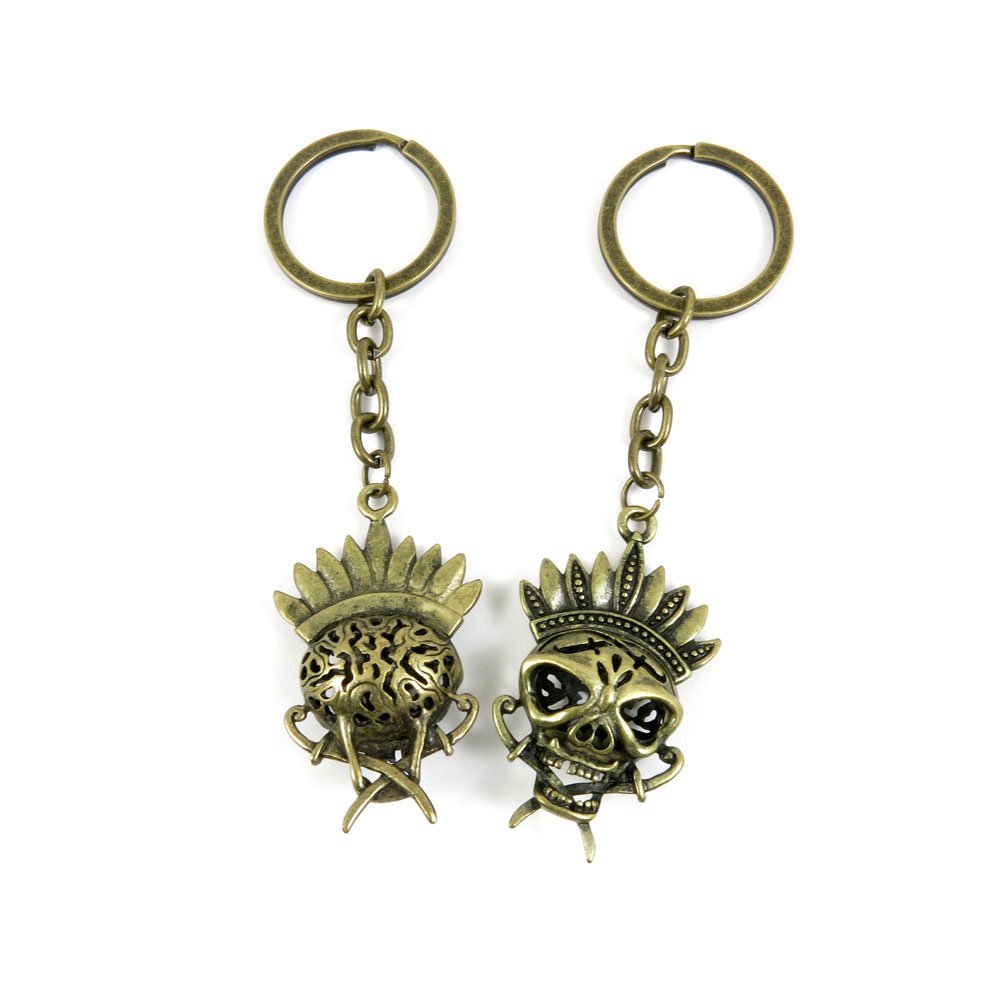 1 Pieces Antique Bronze Keychain Key Chain Tags Keyring Ring Jewelry Making Charms Supplies KC0340 Hollow Indians Skull