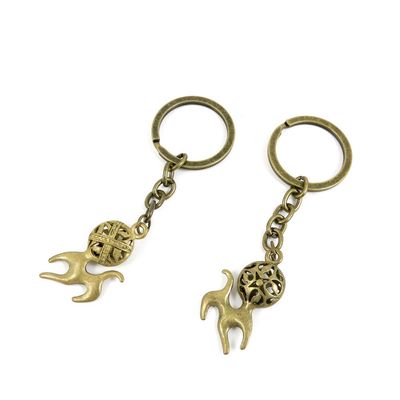 2 Pieces Antique Bronze Keychain Key Chain Tags Keyring Ring Jewelry Making Charms Supplies KC1029 Hollow Fireball