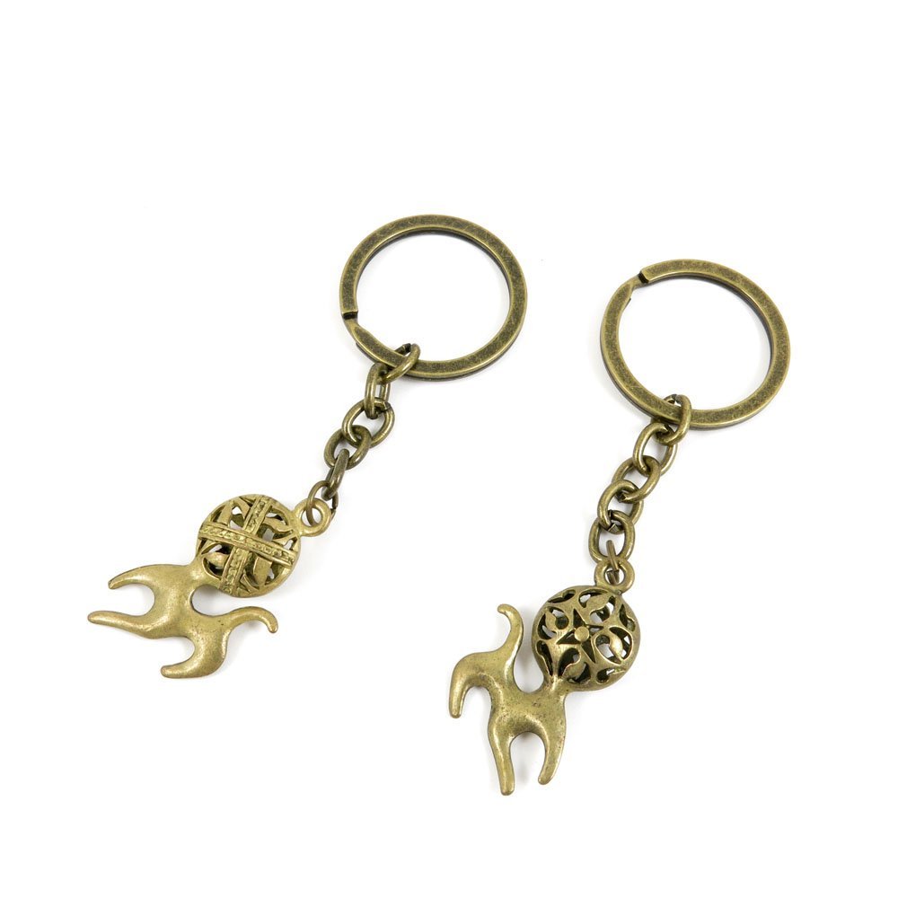 2 Pieces Antique Bronze Keychain Key Chain Tags Keyring Ring Jewelry Making Charms Supplies KC1029 Hollow Fireball