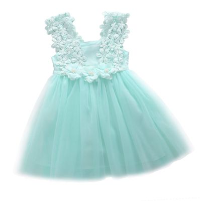 Elegant Feast Baby Girls Princess Lace Flower Tulle Tutu Gown Formal Party Dress, Blue, Size 4T(3-4 years)