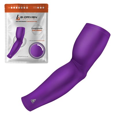 B-Driven Sports Pro-Fit Compression Arm Sleeve - Athletic Sports Support for Baseball, Basketball, Football, Softball, Running, Volleyball, Men, Women, Youth - Purple XXX-S (YTH-STD) (1pc)