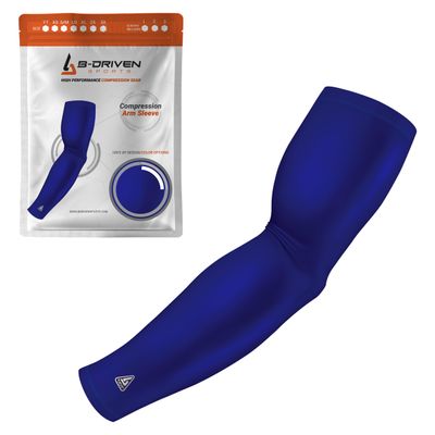 B-Driven Sports Pro-Fit Compression Arm Sleeve - Athletic Sports Support for Baseball, Basketball, Football, Softball, Running, Volleyball, Men, Women, Youth - Midnight Blue X-S (Adult) (1pc)