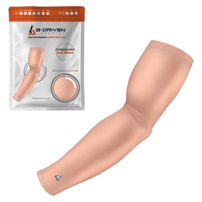 B-Driven Sports Pro-Fit Compression Arm Sleeve - Athletic Sports Support for Baseball, Basketball, Football, Softball, Running, Volleyball, Men, Women, Youth - Nude S/M (Adult) (1pc)