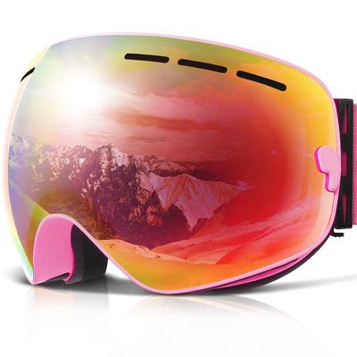 COPOZZ Ski Goggles, G1 OTG Snowboard Snow Goggles for Men Women Youth, Interchangeable Double Layer Anti Fog UV Protection Lens, Polarized Goggles Available (G1-Pink Frame Pink Lens(VLT 52%))