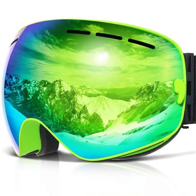 COPOZZ Ski Goggles, G1 OTG Snowboard Snow Goggles for Men Women Youth, Interchangeable Double Layer Anti Fog UV Protection Lens, Polarized Goggles Available (G1-Green Frame Green Lens(VLT 24.7%))