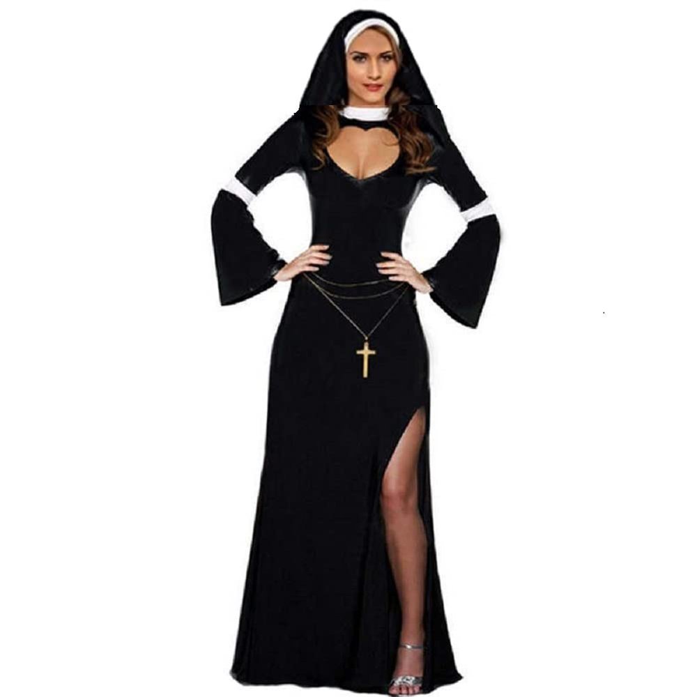 JJ-GOGO Sexy Nun Costume - Naughty Halloween Fancy Nun Dress Costume for Women Black