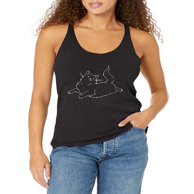 LOST GODS Women's Happy Cat Racerback Tank Top - Black Heather - Small