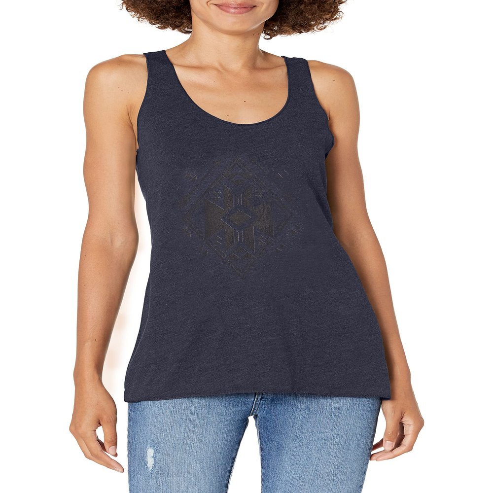 LOST GODS Women's Geometric Arrow Racerback Tank Top - Navy Blue Heather - Medium