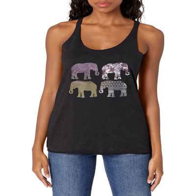 LOST GODS Women's Elephant Pattern Parade Racerback Tank Top - Black Heather - Small