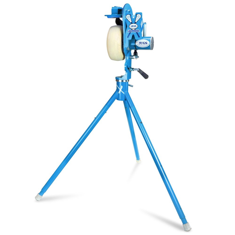Jugs Lacrosse Machine Throw Balls up to 60 mph in Any Direction. 360 Degree Swivel Design. Adjustable Legs Allow for Three delivery Heights. 45, 54 and 63 Inches.