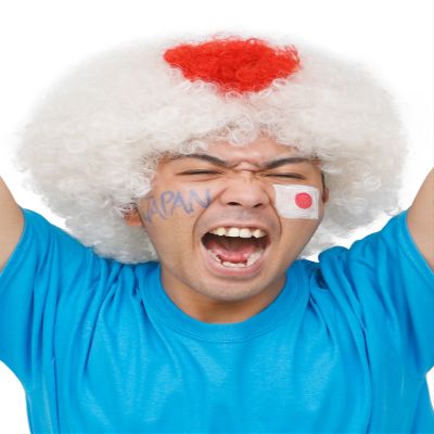 Clearstone Katsurand Cosplay Halloween Wig, Banquet Wig, Cheering Afro, Afro, Cheering, Sports, Hinomaru, Japan National Representative, Unisex, White, Costume, Costume