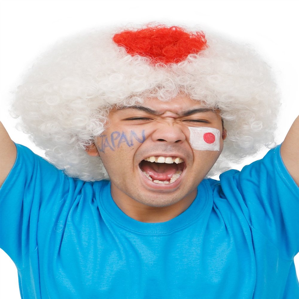 Clearstone Katsurand Cosplay Halloween Wig, Banquet Wig, Cheering Afro, Afro, Cheering, Sports, Hinomaru, Japan National Representative, Unisex, White, Costume, Costume