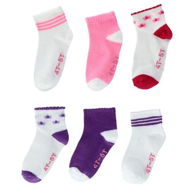 Hanes Girls' Toddler Ankle Socks, Assorted, 6/4T-5T Months (Pack of 6)