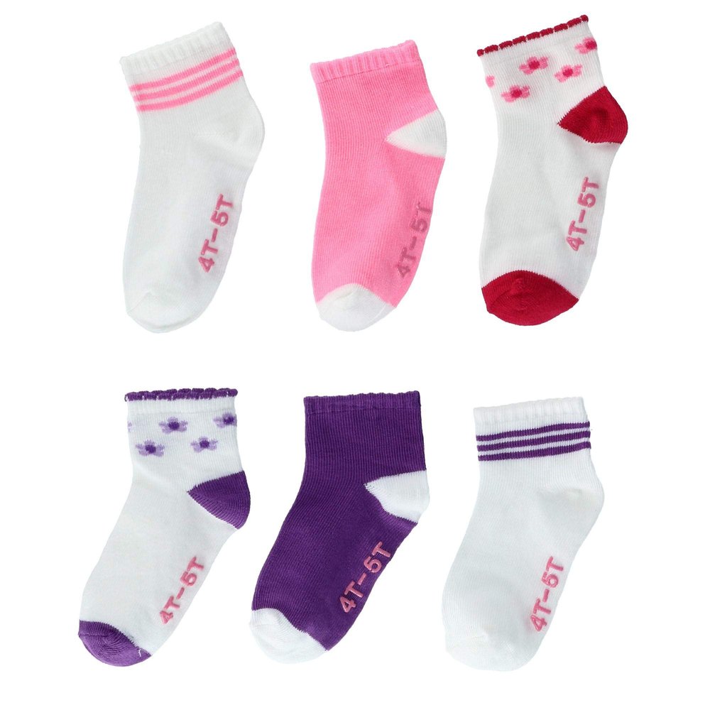 Hanes Girls' Toddler Ankle Socks, Assorted, 6/4T-5T Months (Pack of 6)