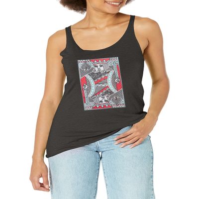 LOST GODS Women's Striped King Playing Card Racerback Tank Top - Black Heather - Medium