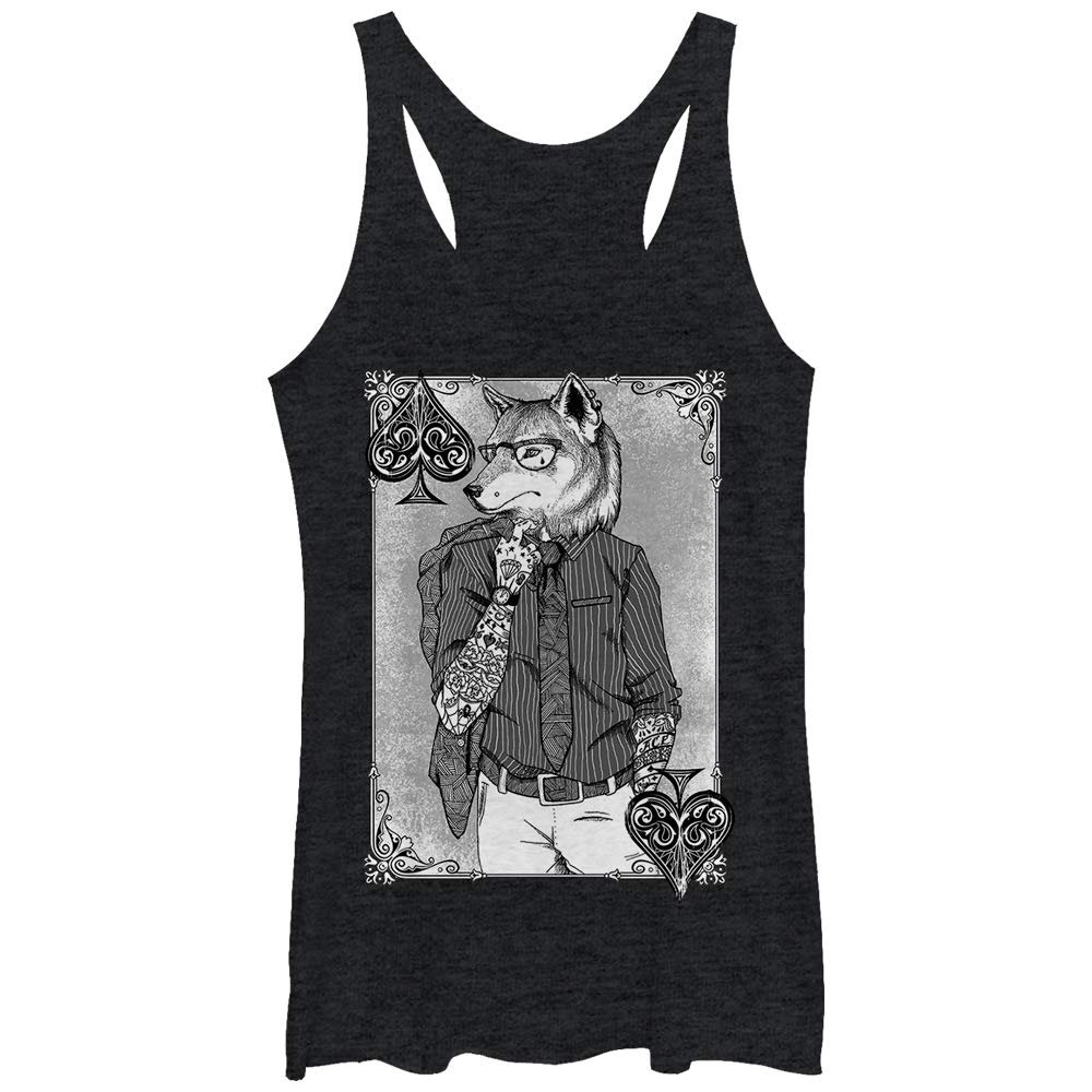 LOST GODS Women's Tattooed Fox Man Racerback Tank Top - Black Heather - Small