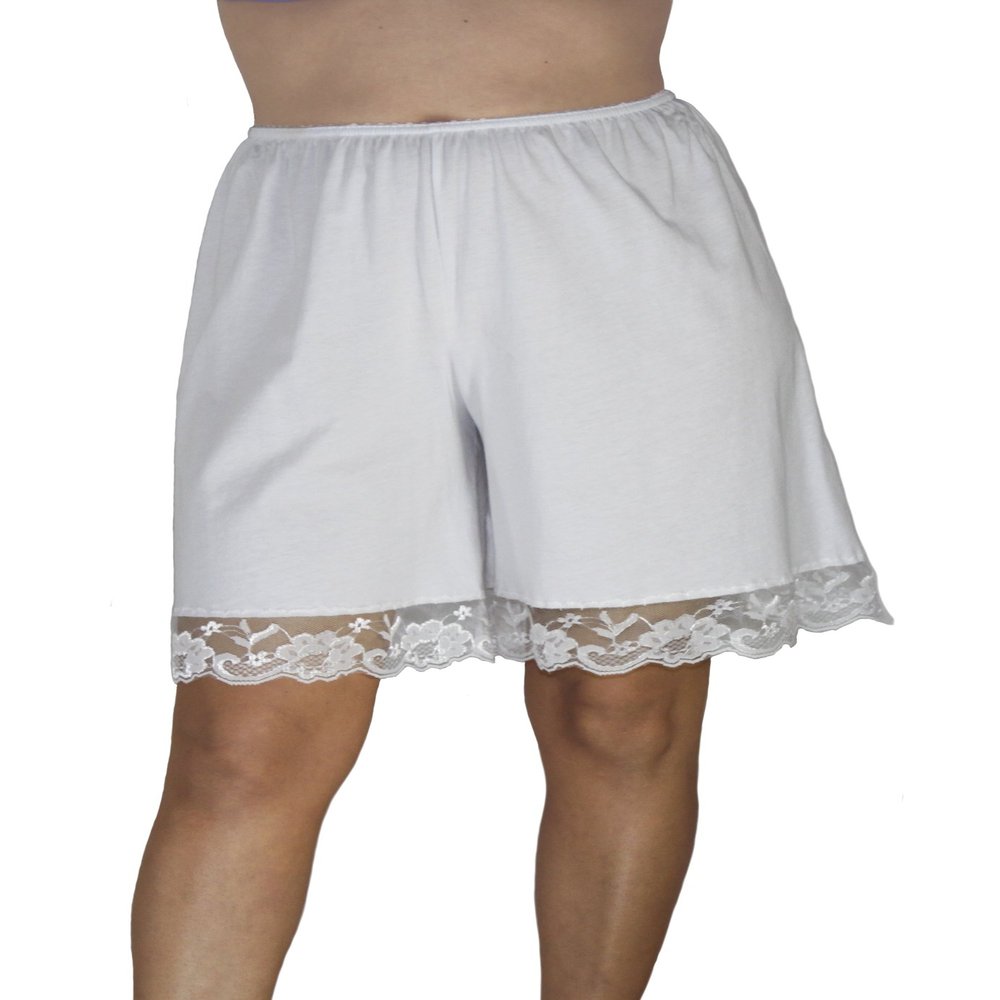 Underworks Pettipants Cotton Knit Culotte Slip Bloomers Split Skirt 9-inch Inseam Small-White