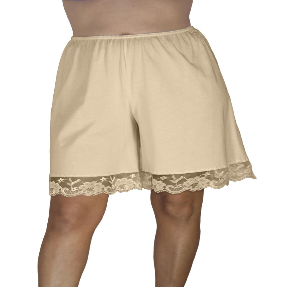 Underworks Pettipants Cotton Knit Culotte Slip Bloomers Split Skirt 9-inch Inseam 4X-Large-Beige
