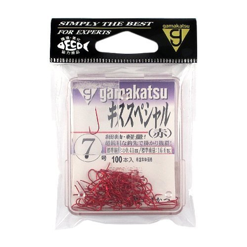 Gamakatsu 66837 The Box Kiss Special Single Hook, No. 7, 100 Pieces, Red