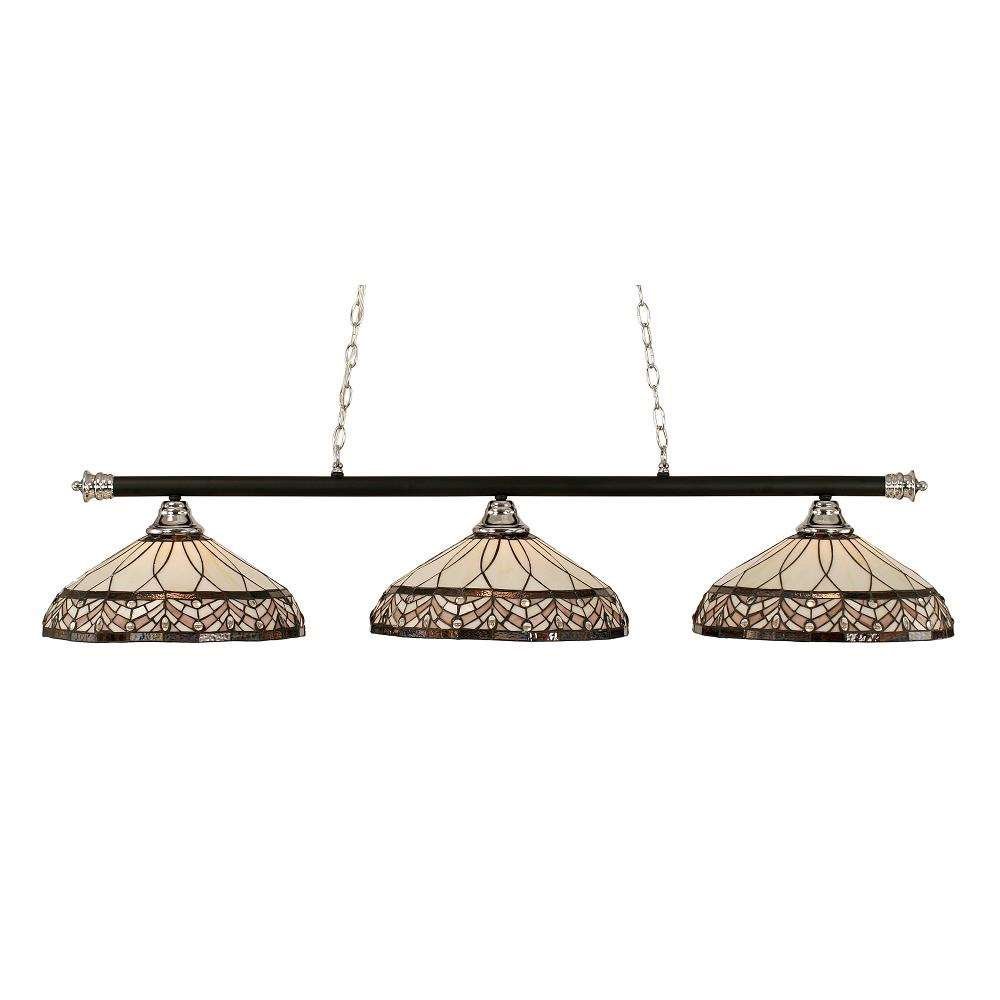 Toltec Lighting 373-CHMB-948 Oxford 3 Light Bar with 16" Royal Merlot Tiffany Glass, Chrome and Matte Black Finish