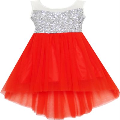 HK32 Girls Dress Sequin Mesh Party Wedding Princess Tulle Red Size 8