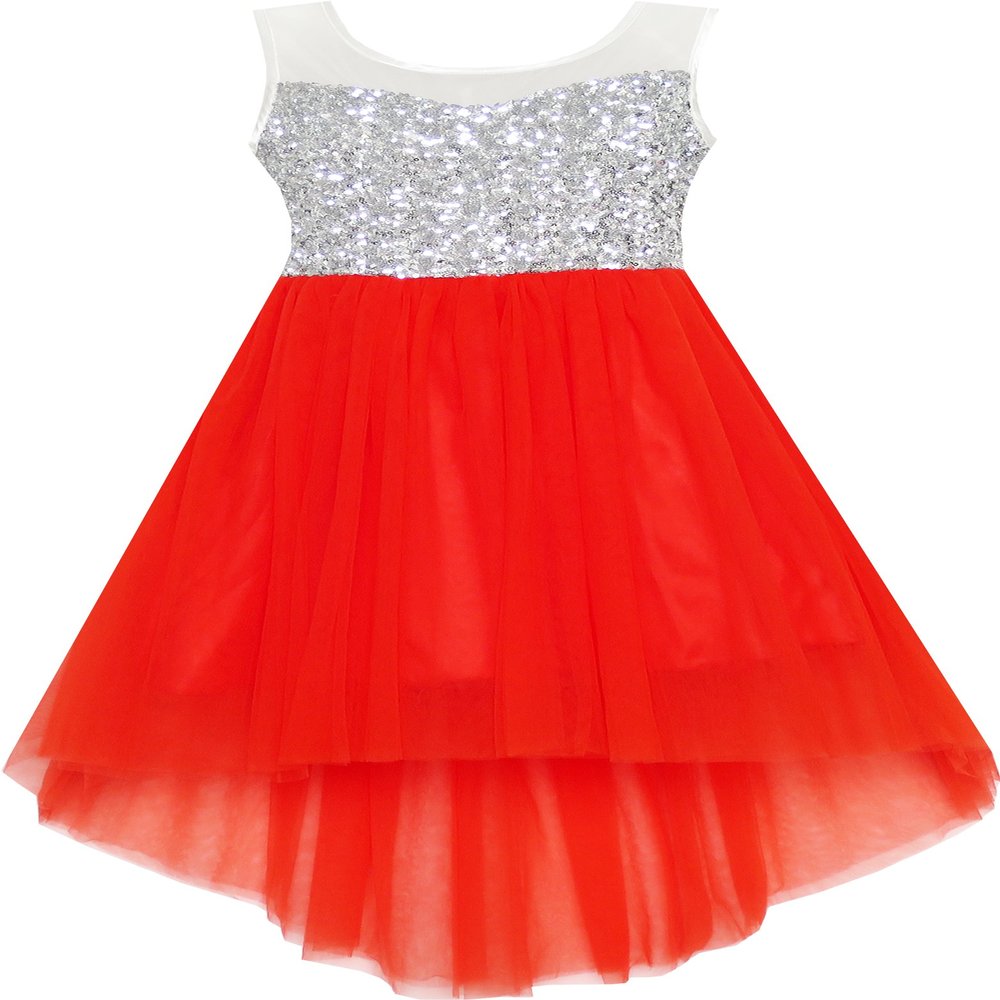 HK32 Girls Dress Sequin Mesh Party Wedding Princess Tulle Red Size 8