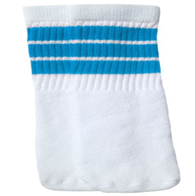 SKATERSOCKS 10" Kids White tube socks with Baby Blue stripes style 1