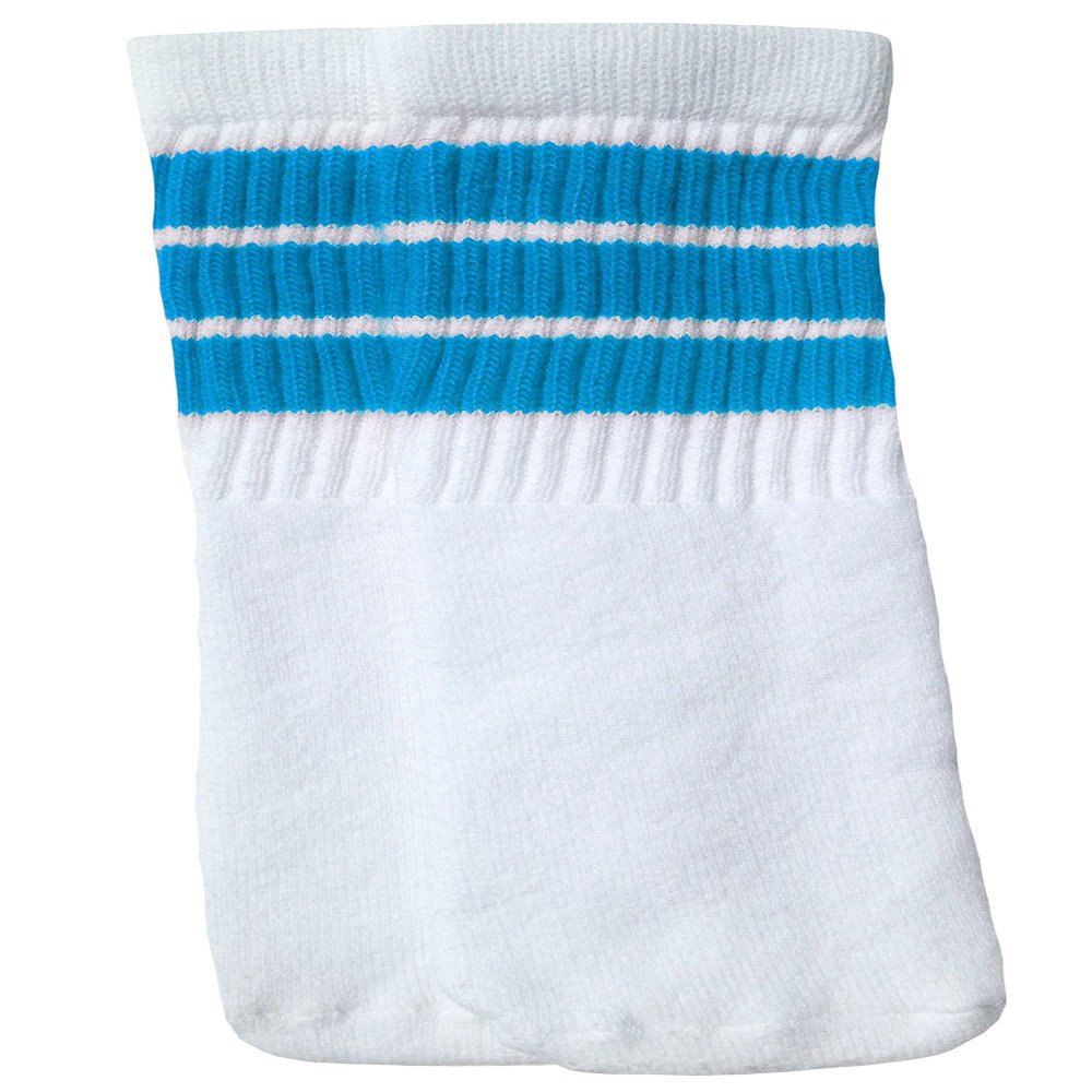 SKATERSOCKS 10" Kids White tube socks with Baby Blue stripes style 1