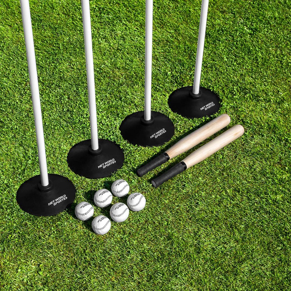 Net World Sports Complete Rounders Set (Bats, Balls, Poles, Bases & Carry Bag) (Classic or Jumbo)  Everything Your School, College or Team Needs for Rounders Action (Classic Rounders Set)