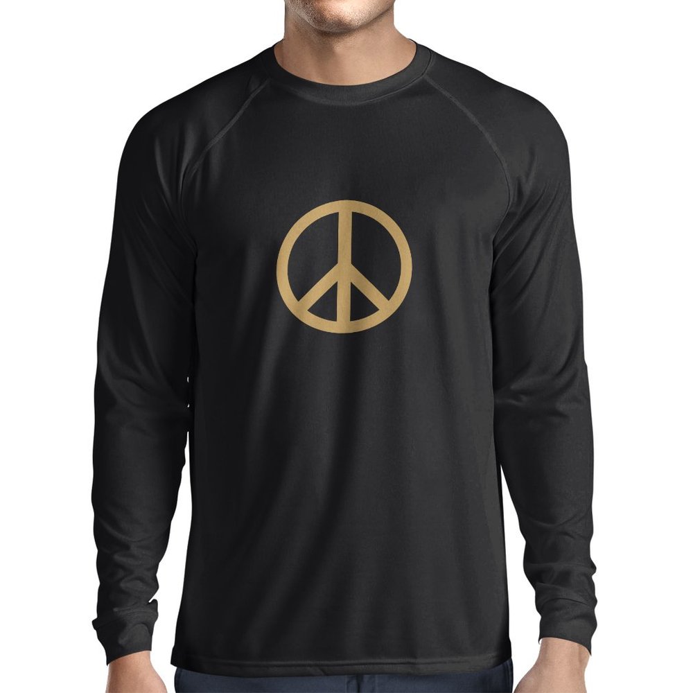lepni.me Mens T Shirt Peace Love Hippie Sign 60s 70s Style, Hippy Symbol (X-Large Black Gold)
