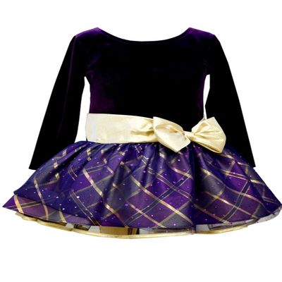 Bonnie Jean Little Girls Purple Hipster Dress with Gold Bow (2T, Purple)