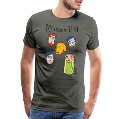 Spreadshirt Mission Hill Faces Men's Premium T-Shirt, 2XL, Asphalt Gray