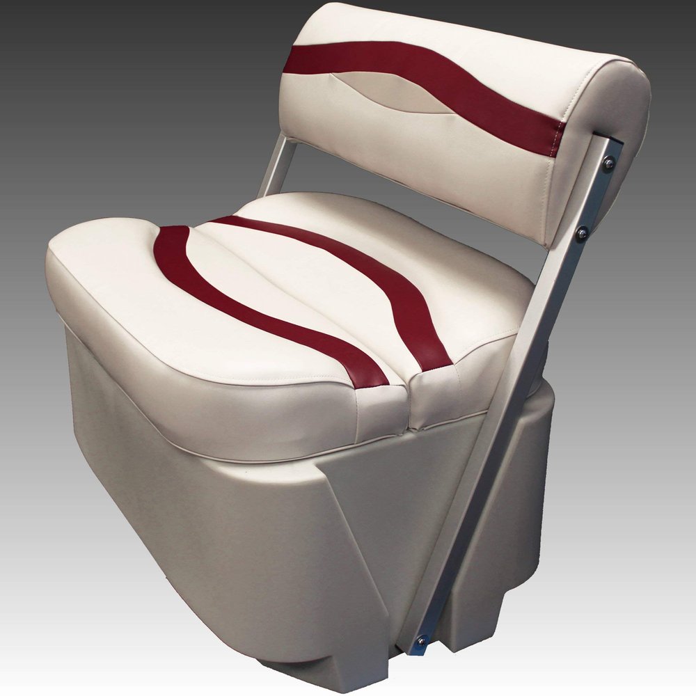 DeckMate Complete Premium Pontoon Flip Flop Seat and Base (Ivory/Burgundy/Tan)