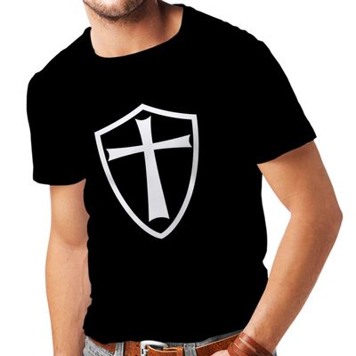 lepni.me Mens T-Shirt Knights Templar Soldiers of Christ Crusader Cross Shield (3XL Black White)