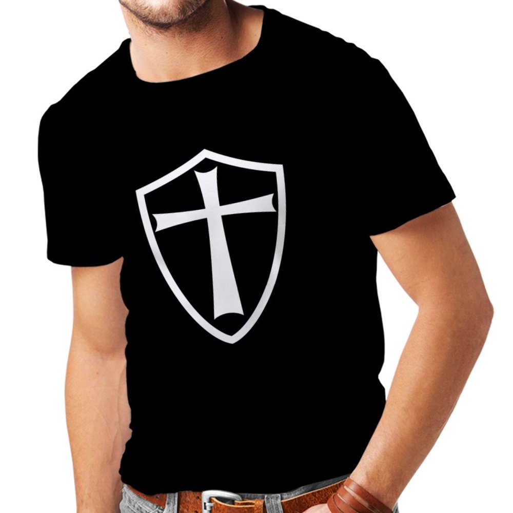 lepni.me Mens T-Shirt Knights Templar Soldiers of Christ Crusader Cross Shield (3XL Black White)