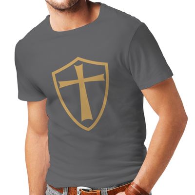 lepni.me Mens T-Shirt Knights Templar Soldiers of Christ Crusader Cross Shield (L Graphite Gold)