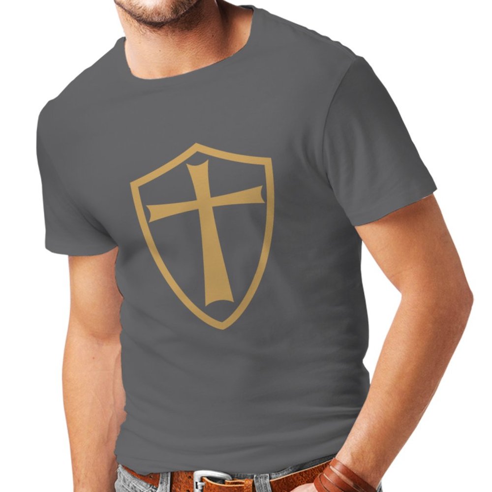 lepni.me Mens T-Shirt Knights Templar Soldiers of Christ Crusader Cross Shield (L Graphite Gold)