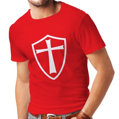 lepni.me Mens T-Shirt Knights Templar Soldiers of Christ Crusader Cross Shield (M Red White)
